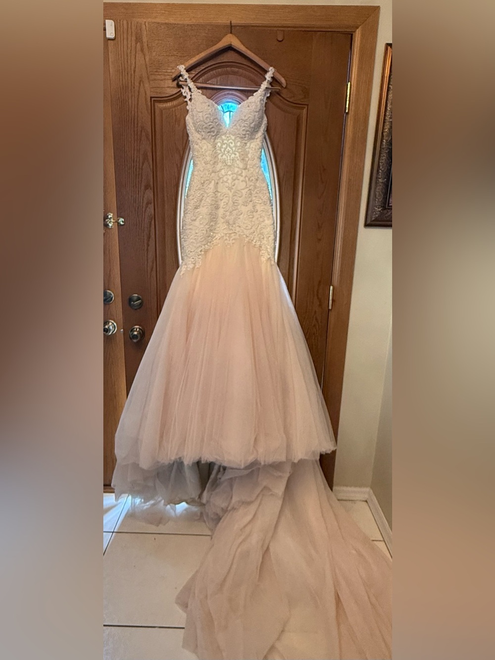 Martina Liana Ivory Lace Bodice with Blush Tulle Mermaid Gown